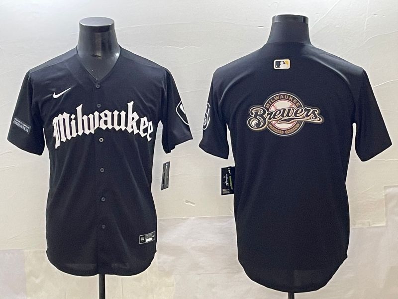 Men 2025 Milwaukee Brewers Blank Black Five generations Joint Name Nike MLB Jersey style 3